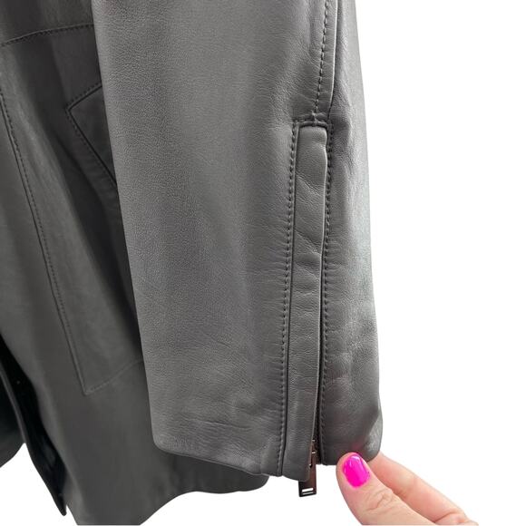 Banana Republic Soft Lamb Leather Longline Gray Sleek Leather Jacket Size XL - Picture 3 of 11